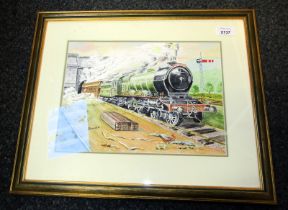 Victor B (20thC School). Study of a locomotive, 'Aberdeen', watercolour, signed, 24cm x 33cm.