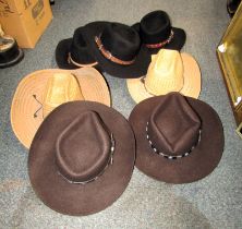 Various straw hats, felt Western style hats, etc. (1 box)