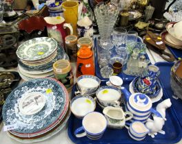 General household effects, to include blue and white teacups, various collectors plates, moulded gla