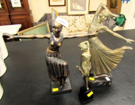 Three Past Time figures modelled as Flapper Girls, in differing poses, the largest 37cm high.