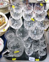 A group of cut glass ware, to include hock glasses, liqueur glasses, etc. (1 tray)