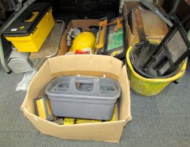 Various tools, to include cantilever toolboxes, plastic buckets, hand tools, tile cutter, etc. (cont