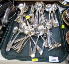 Two Georgian silver teaspoons, together with flatware, etc. (1 tray)