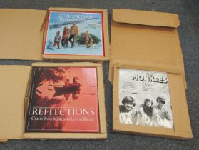 Various LP record box sets, together with glassware to include a moulded glass golfing type trophy,