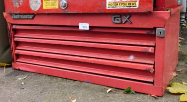 A Taskmaster GX red metal tool chest, 26cm high, 72cm wide, 34cm deep.