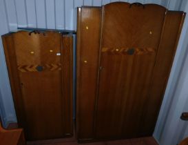 A mid century oak lady's wardrobe, mirror and a gentleman's wardrobe. (3)