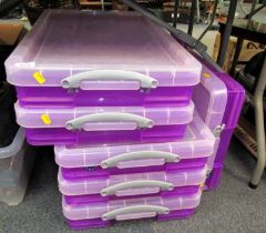 Various shallow plastic boxes.