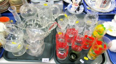 A group of glassware, to include decanter, cut glass jug, oval dish, 32cm wide, drinking glasses, et