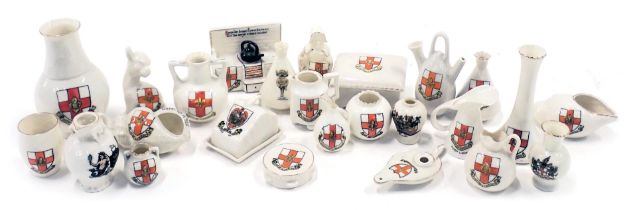 A group of W.H. Goss and other crested china, each with the crest for the city of Lincoln, to includ