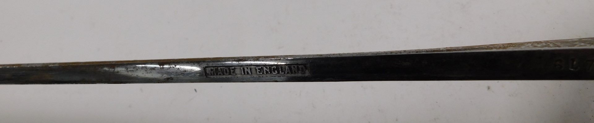 A George V dress sword, engraved Wilkinson blade, numbered 61794, engraved guard and bound shark ski - Image 4 of 5