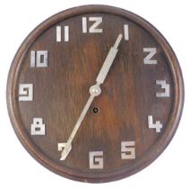 An Art Deco oak wall clock, with chrome plated numerals, 30cm diameter.