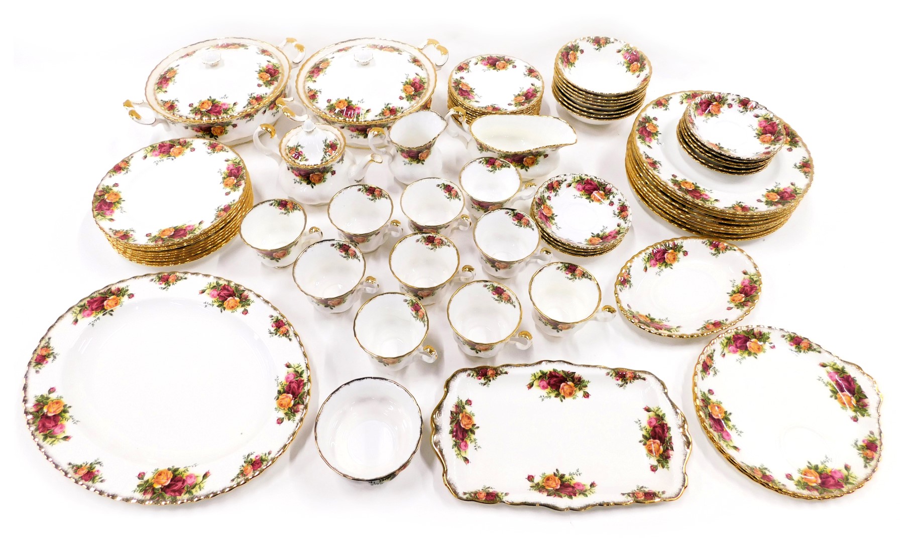 Royal Albert Old Country Roses part tea and dinner wares, comprising two tureens and covers, oval me