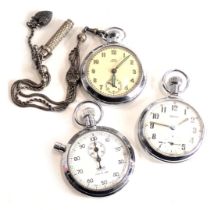 Three Smith's pocket watches, comprising a Smith's Empire cream and green painted watch face on silv