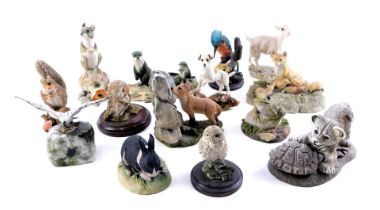 A collection of animal ornaments, comprising Border Fine Arts Chilton Collection fox, otter, Country