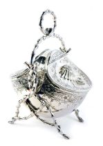 A Victorian silver plated spoon warmer, with two hinged covers embossed with a stylised shell within