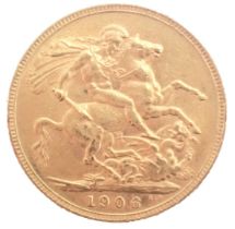 An Edward VII full gold sovereign dated 1906, 7.8g.