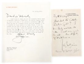 Two letters from Sir John Betjeman, to a Viscount Waverley, relating to a Duncan Grant of New Haven