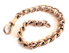 A watch chain, of ball and curb link, with hammered central beads, with clip, yellow metal stamped 9