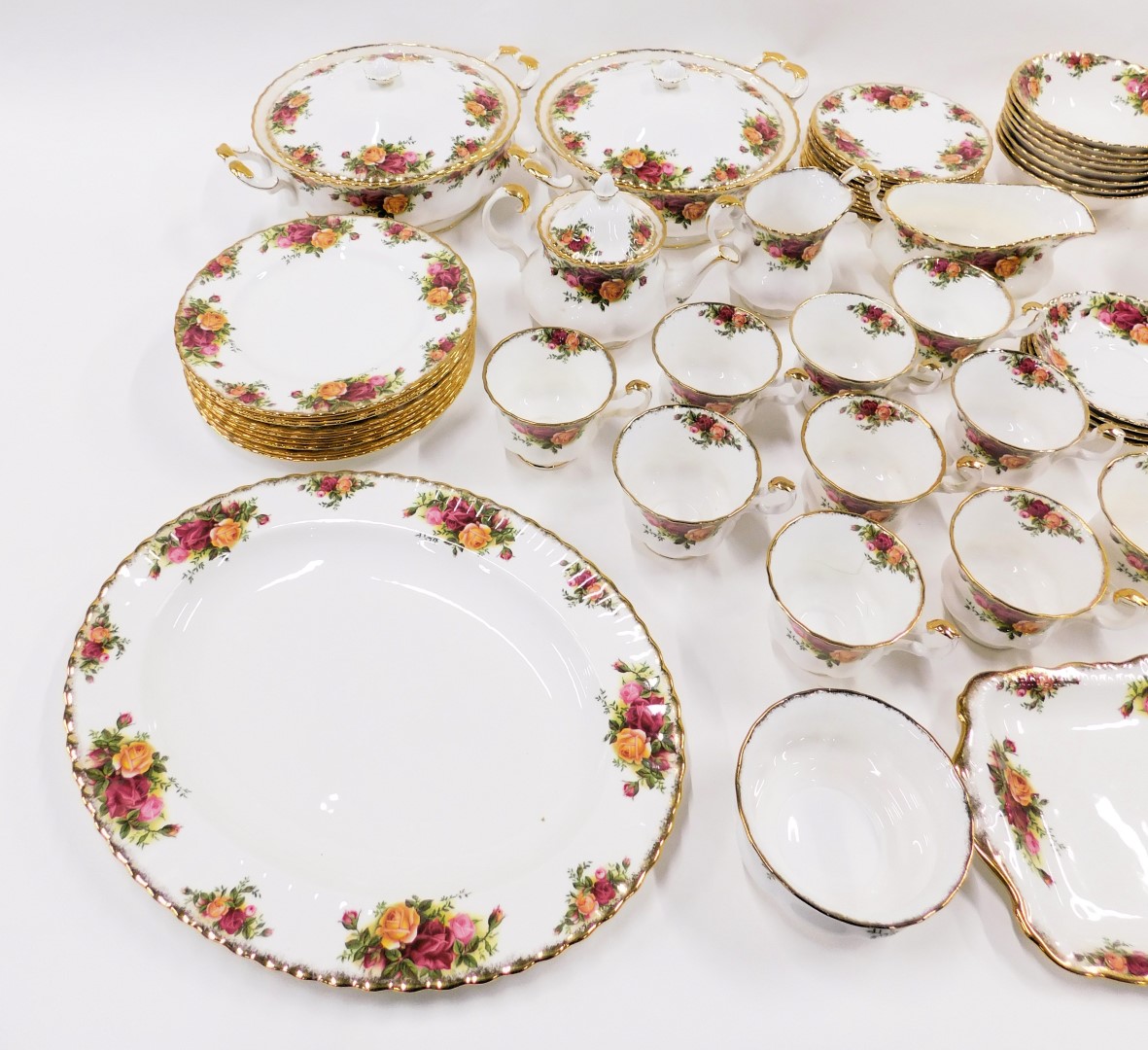 Royal Albert Old Country Roses part tea and dinner wares, comprising two tureens and covers, oval me - Image 2 of 4