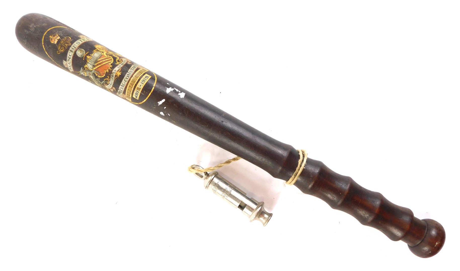 An early 20thC Manchester Special Constabulary truncheon, awarded to a William Child dated 1916-1919