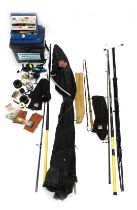 A quantity of sea fishing rods, accessories, to include Two Daiwa ZS13F Sandstorm 12ft rods, two Oku