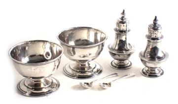 A collection of small silver, to include two salts, two pepper pots, 2.53oz.