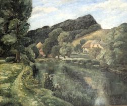 Kathleen Tyson (1898-1982). Lincolnshire artist, A trout stream in Wiltshire, oil on canvas, signed