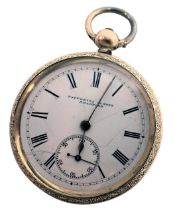 A 19thC Fattorini and Sons of Bradford pocket watch, with floral scroll case and vacant shield, with