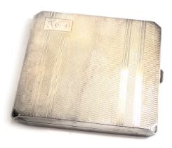 A George V silver cigarette case, with engine turned decoration initialled AEF, Birmingham 1931, 3.8