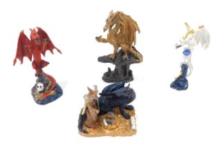 Four dragon figures, each painted, to include Myth and Magic, WF etc. (AF)