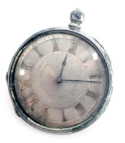 A fob watch, with a white metal Roman numeric dial, key wind, stamped K&M Fine Silver, 34.2g all in