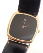 An Omega Deville gentleman's wristwatch, with a blackened square watch face and gold hands, 2.5cm di