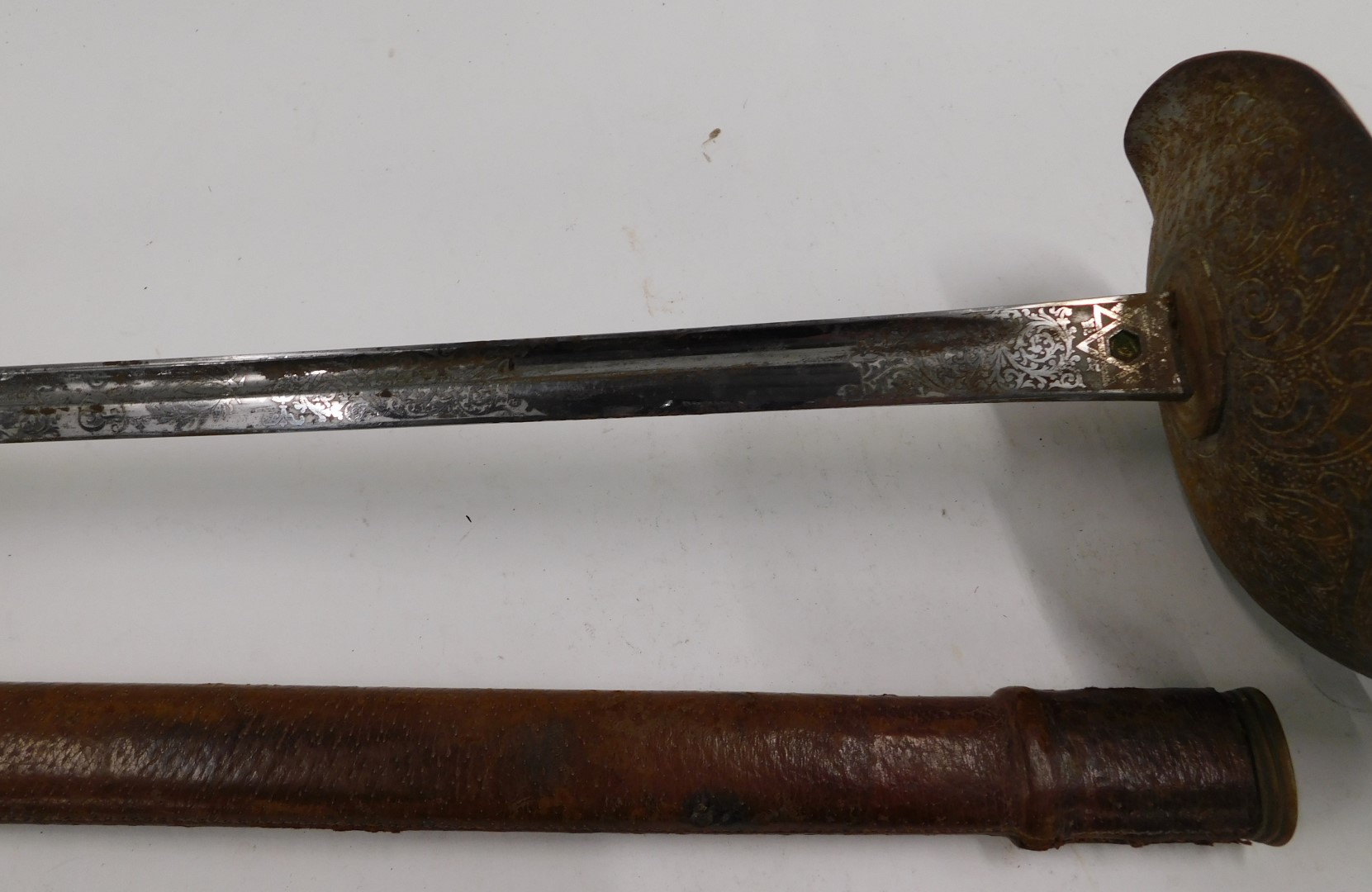 A George V dress sword, engraved Wilkinson blade, numbered 61794, engraved guard and bound shark ski - Image 3 of 5
