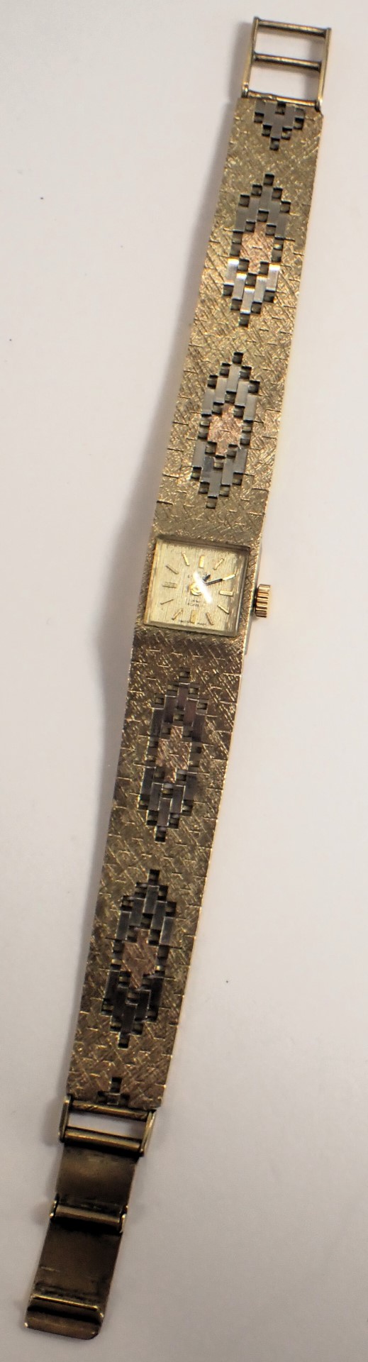 A Swiss Empire 9ct gold lady's wristwatch, the strap of bicolour design, with white, yellow and rose - Image 4 of 4