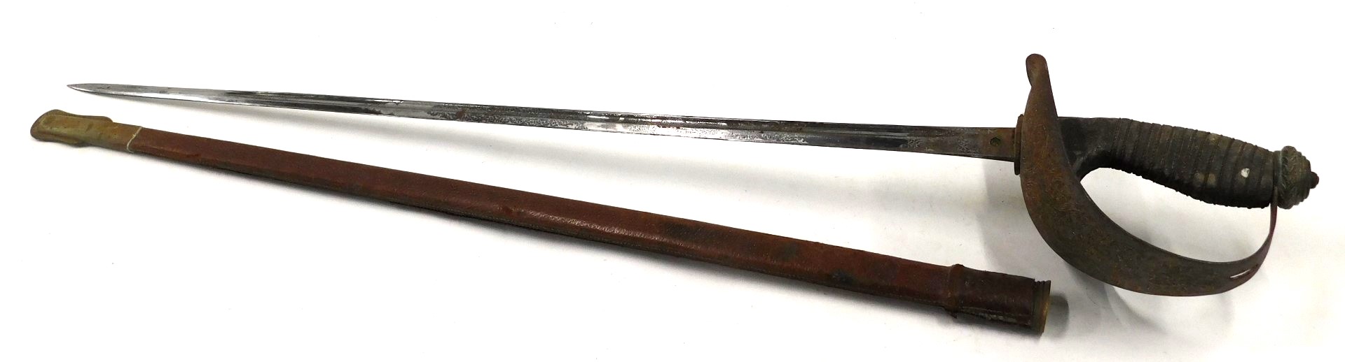 A George V dress sword, engraved Wilkinson blade, numbered 61794, engraved guard and bound shark ski