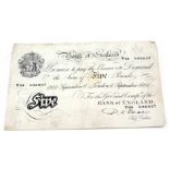 A Bank of England white five pound note, dated 6th September 1951, chief cashier Beele.