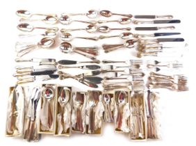 A large quantity of silver plated cutlery, two differing designs. (2 trays)