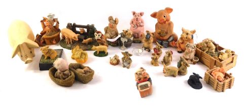 A quantity of Leonardo collection and other pig figurines. (2 trays)