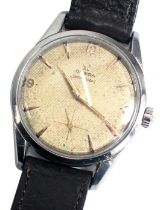 An Omega Seamaster gent's wristwatch, with a silvered mottled dial and gold numeric batons, with gol