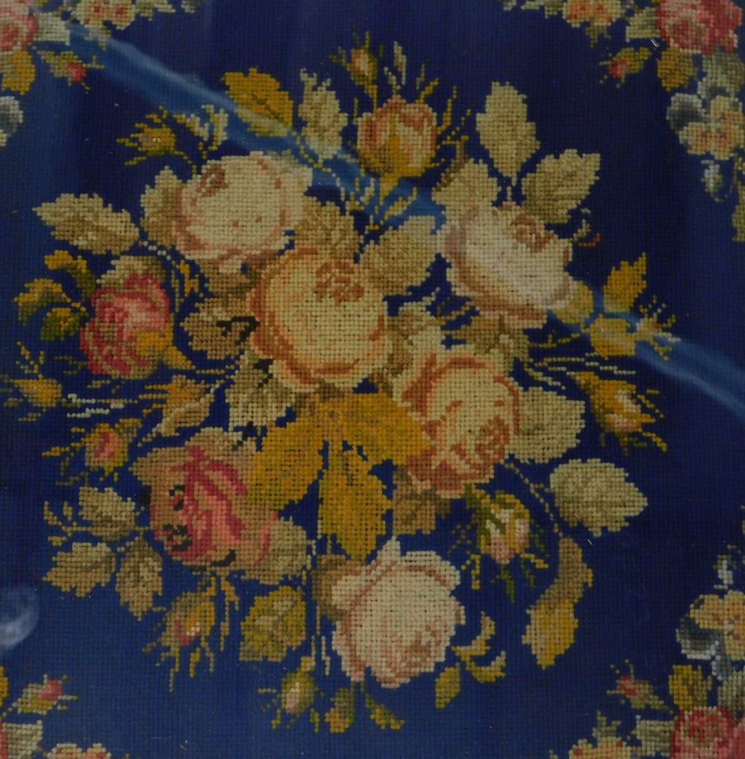 A Victorian wool work, embroidered with flowers on a blue ground within maple frame, 36cm x 35cm. - Image 2 of 2