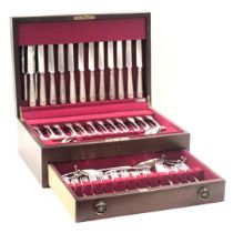 An associated canteen of silver fiddle pattern cutlery, comprising twelve silver handled table knive