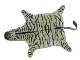 A Bergmann style cold painted silver coloured metal model of a zebra skin rug, 11cm long.