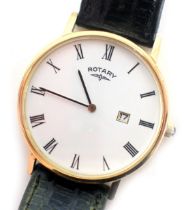 A Rotary gent's wristwatch, in a gold plated case with white enamel Roman numeric dial, and black le