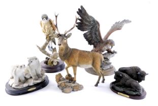 Five various animal figure groups, comprising Country Artists red deer stag Majestic Presence, eagle