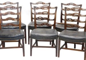 A set of six late 19th/early 20thC mahogany dining chairs, in George III style, each with a pierced