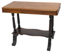 A late 19thC walnut library table, the rectangular top with rounded corners, on turned supports with