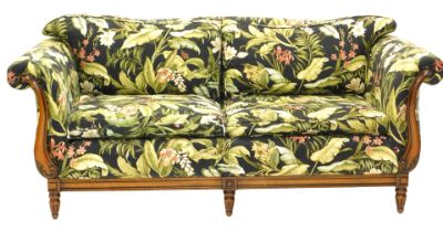 A Medallion Upholstery Ltd Mendelssohn fabric sofa, with beech part show frame, in regency style, 20