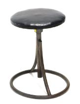 Adjustable machinist or industrial stool, with a black rexine seat, and a tubular frame, 42cm high,