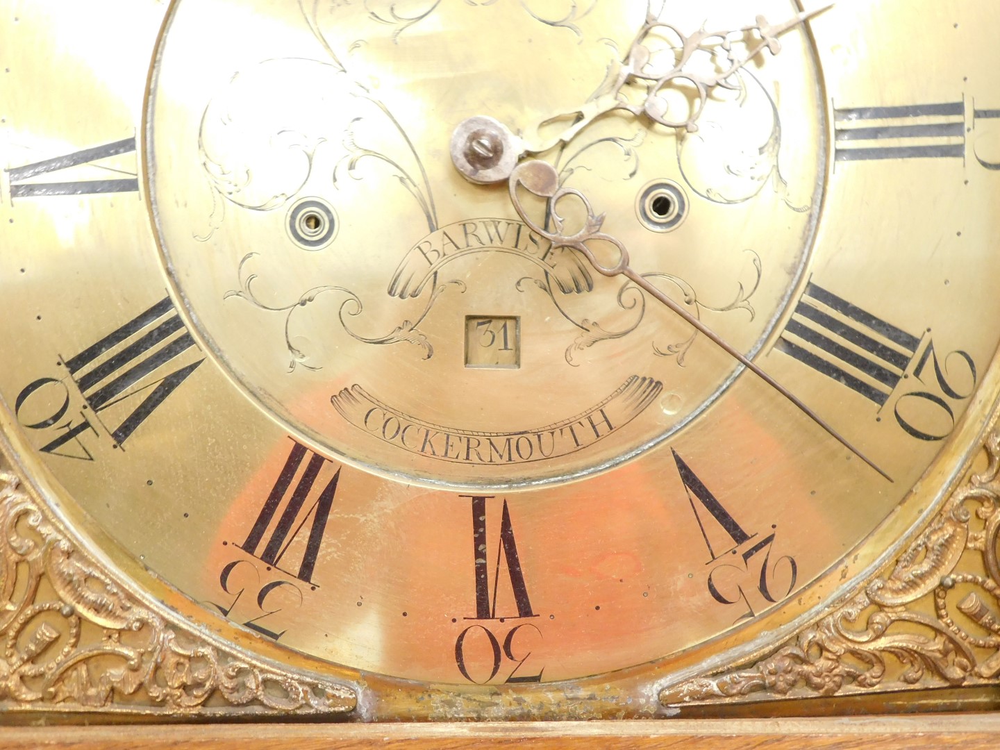 A longcase clock, the late 18th/early 19thC dial and movement stamped Barwise Cockermouth, with pain - Image 3 of 3
