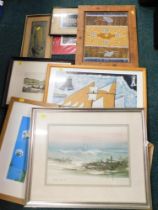 Various pictures and prints, to include after Alfred Willis, The Blue Ship, floral still lives, foot